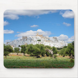 White city Ostuni and olive trees, Puglia mousepad