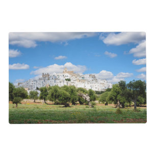 White city Ostuni and olive trees, Puglia placemat