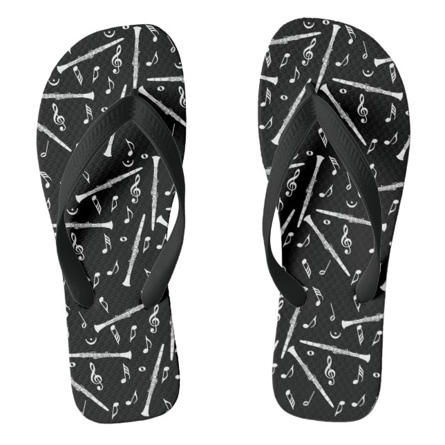 White Clarinets Music Notes Flip Flops (Footbed)