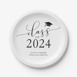 White Class of 2024 Graduation Party Paper Plates