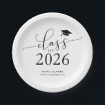 White Class of 2026 Graduation Party Paper Plates<br><div class="desc">Simple and elegant graduation party plate featuring typography text that says "class of 2026" in script font with a graduation cap illustration. The background is white.</div>
