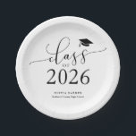 White Class of 2026 Graduation Party Paper Plates<br><div class="desc">Simple and elegant graduation party plate featuring typography text that says "class of 2026" in script font with a graduation cap illustration. The background is white.</div>