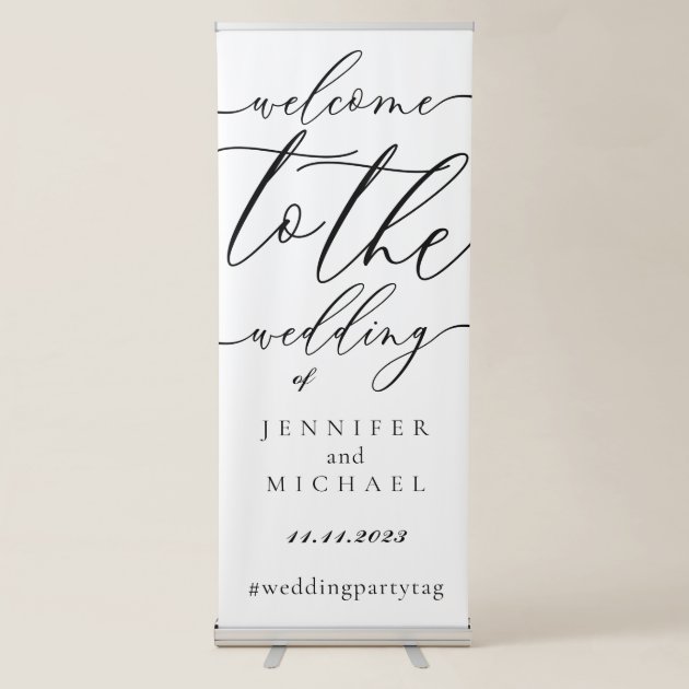 White Classic Calligraphy Welcome Wedding Retractable Banner