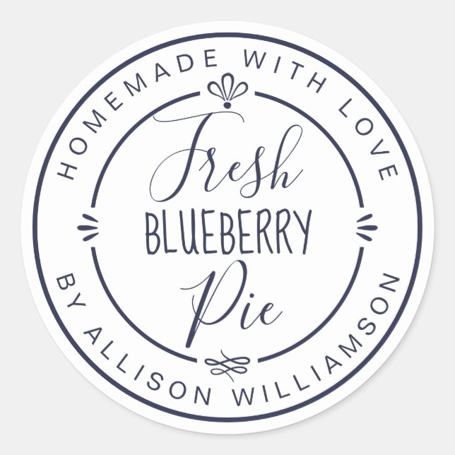 White Classic Homemade Blueberry Pie Label (Front)