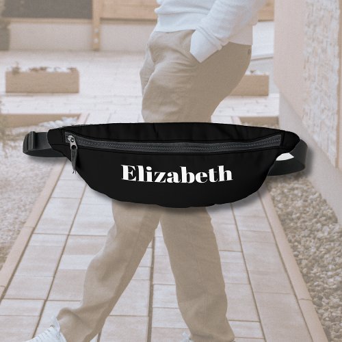 White Classic Personalized Name  Black Stylish Fanny Pack