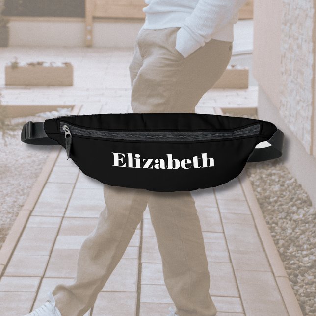 White Classic Personalized Name | Black Stylish Fanny Pack (Creator Uploaded)