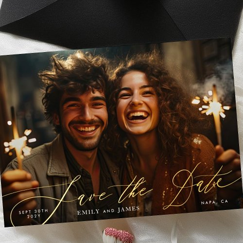 White Classic Photo The Wedding Gold Save The Date Foil Invitation