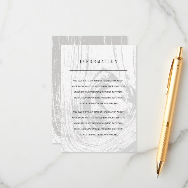 White Classic Rustic Woodgrain Winter Wedding Info Enclosure Card (Front/Back In Situ)