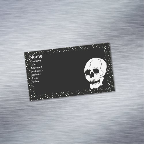 White Classic Skull Halloween Goth Magnetic Business Card