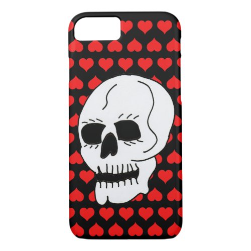 White Classic Skull Red Hearts iPhone 87 Case