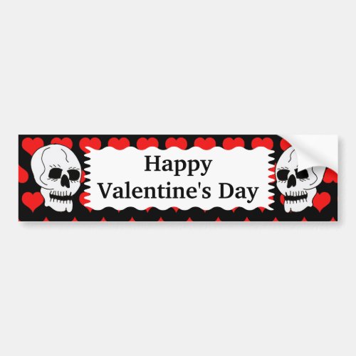 White Classic Skull Red Hearts Happy Valentines Bumper Sticker