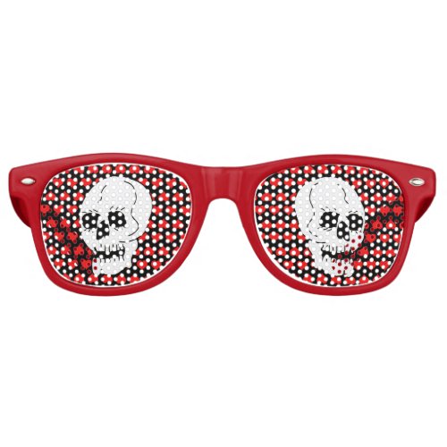White Classic Skull Red Hearts Retro Sunglasses