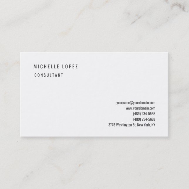 White Classical Elegant Plain Professional Business Card (Front)