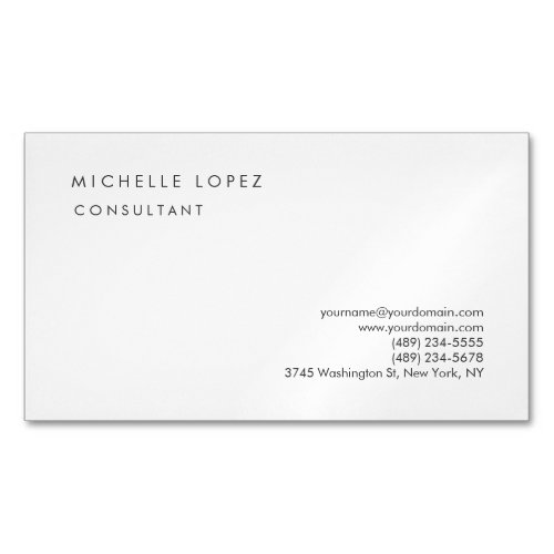 White Classical Elegant Plain Professional Business Card Magnet