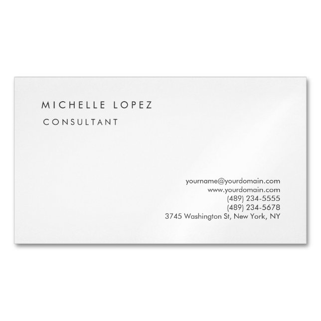 White Classical Elegant Plain Professional Business Card Magnet (Front)
