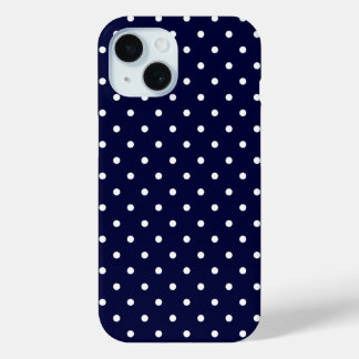 White Classy Polka Dot Pattern On Navy Blue  iPhone 15 Case