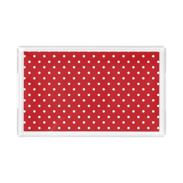 White Classy Polka Dots Pattern On Festive Red  Acrylic Tray (Front)