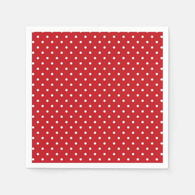 White Classy Polka Dots Pattern On Festive Red  Napkins (Front)