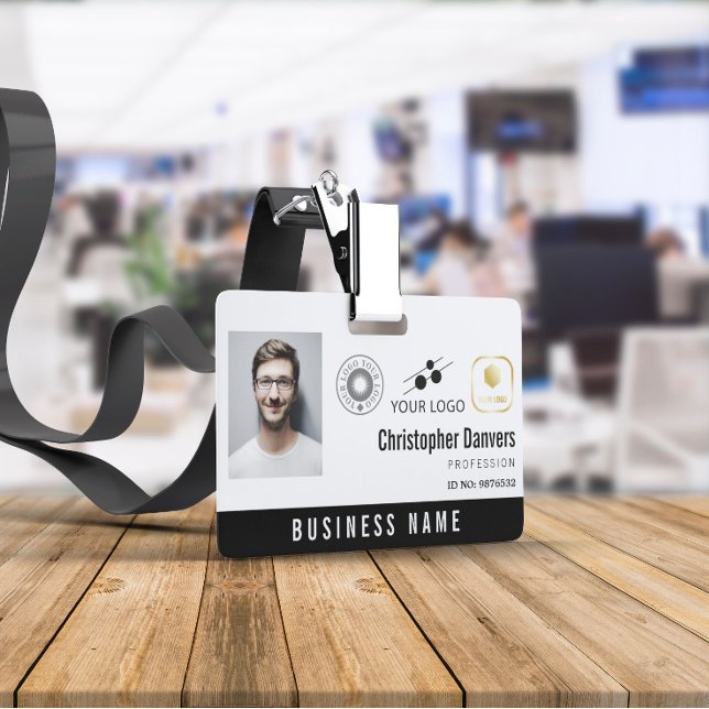 White Clean Add 3 Logos Office Employee Badge (Creator Uploaded)