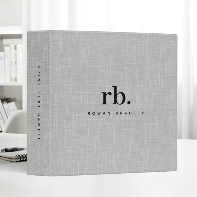 White Clean Beige Linen Fabric Texture Monogram 3 Ring Binder (Creator Uploaded)