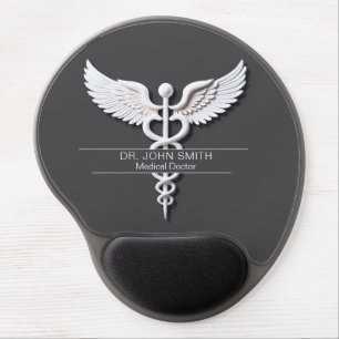 White Clean Detailed Caduceus Anthracite Medical Gel Mouse Pad