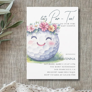 White Clean Floral Golf Let's Par-Tee Baby Shower Invitation