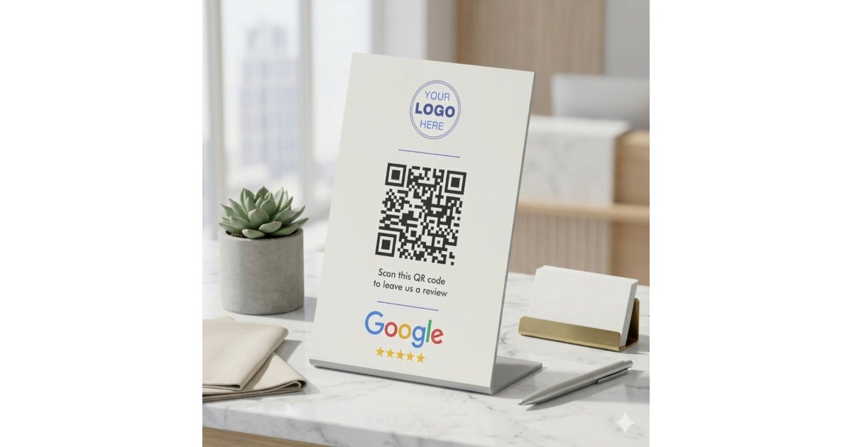 White Clean Google Review QR Code Logo Pedestal Sign | Zazzle