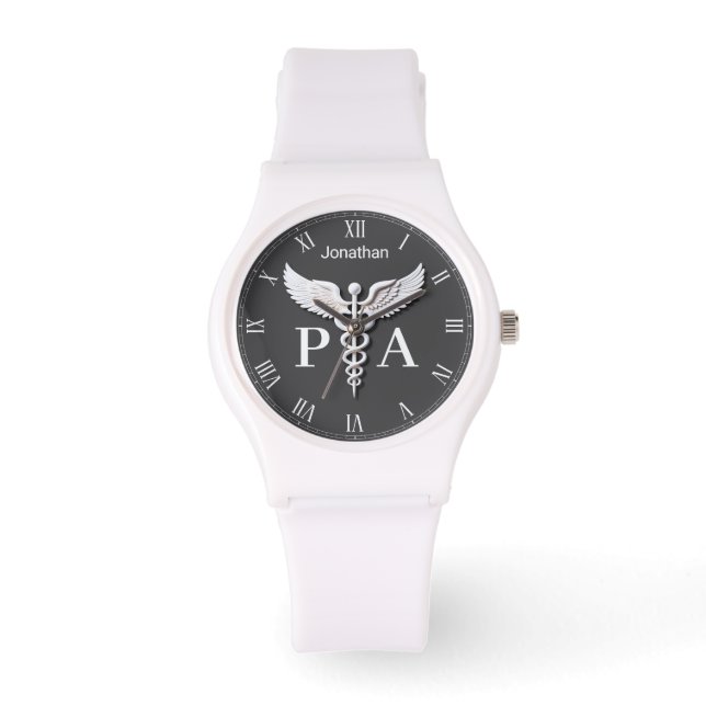 White Clean Medical Caduceus Physician Assistant Watch (Front)
