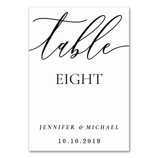 White Clean Modern Minimalist Calligraphy Seat Table Number