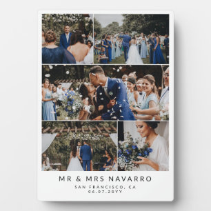 White Clean Mr & Mrs Wedding Photo Collage Plaque