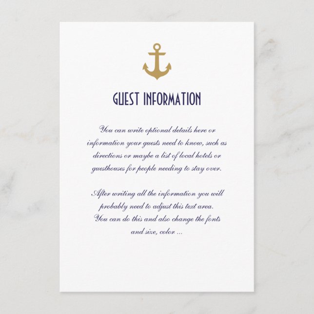 White Clean Nautical Anchor Wedding Insert Card (Front)