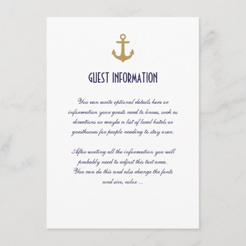 White Clean Nautical Anchor Wedding Insert Card Custom Announcement