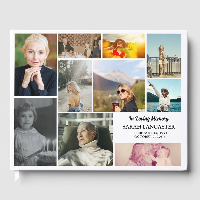 White Clean Photo Collage In Loving Memory Guest Book (Front)