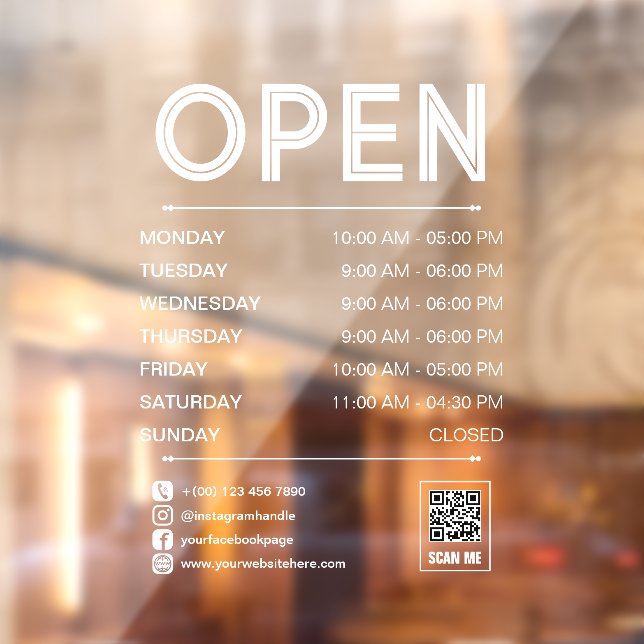 White Clean Practical Opening Hours Qr Code Window Cling (Sheet 2)