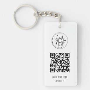 White Clean Simple QR Code Logo Business Keychain