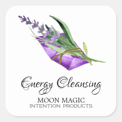White Cleansing Intention Candle Square Labels