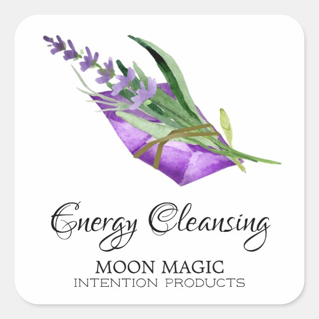White Cleansing Intention Candle Square Labels (Front)