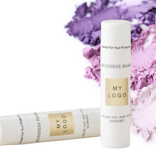 White clear text business logo lip balm