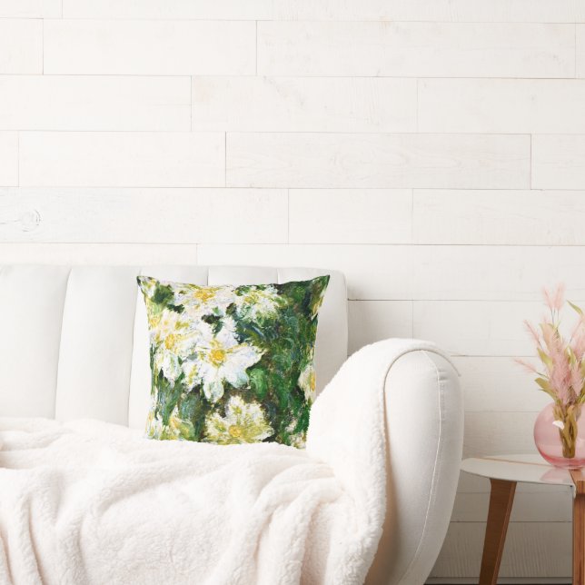 White Clematis by Claude Monet Throw Pillow (Couch)