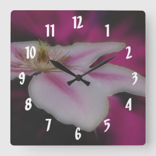 White Clematis Flower Art Square Wall Clock