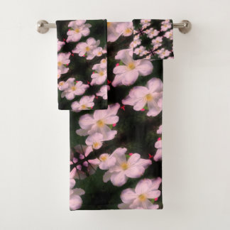 White Clematis Flower Pair Abstract Floral Pattern Bath Towel Set