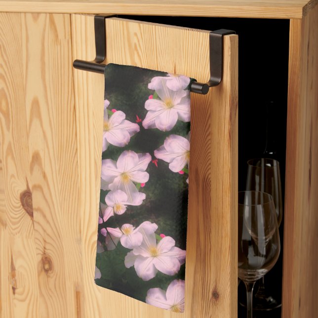 White Clematis Flower Pair Abstract Floral Pattern Kitchen Towel (Thirds Fold)