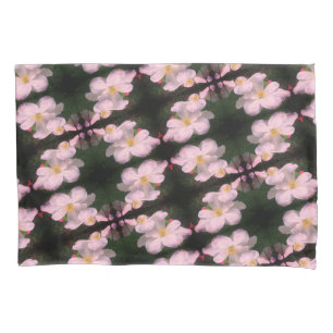 White Clematis Flower Pair Abstract Floral Pattern Pillow Case