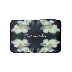 White Clematis Flower Pair Abstract Personalized Bath Mat