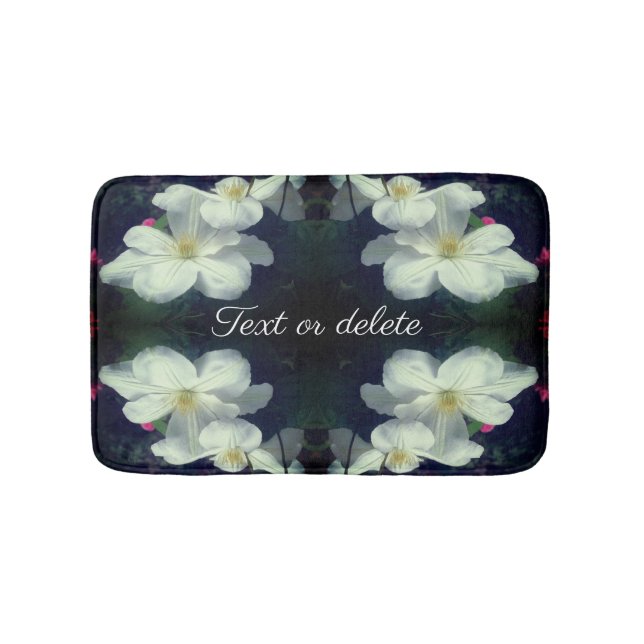 White Clematis Flower Pair Abstract Personalized Bath Mat (Front)