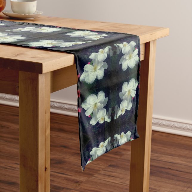 White Clematis Flower Pair Abstract   Short Table Runner (In Situ)