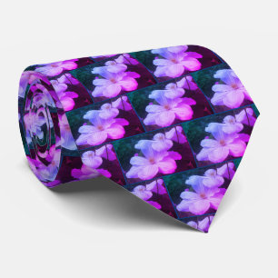 White Clematis Flower Pair Color Tint Neck Tie