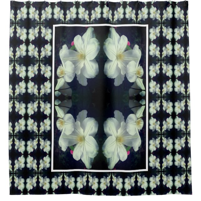 White Clematis Flower Pair Floral Art Pattern Shower Curtain (Front)