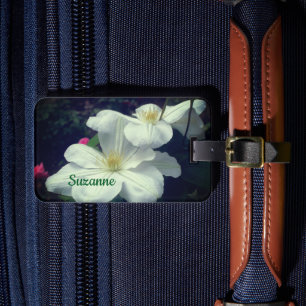 White Clematis Flower Pair Personalized Luggage Tag
