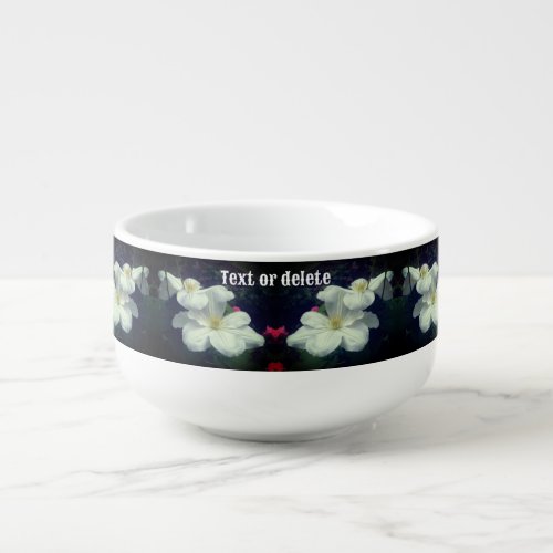 White Clematis Flower Pair Personalized Soup Mug